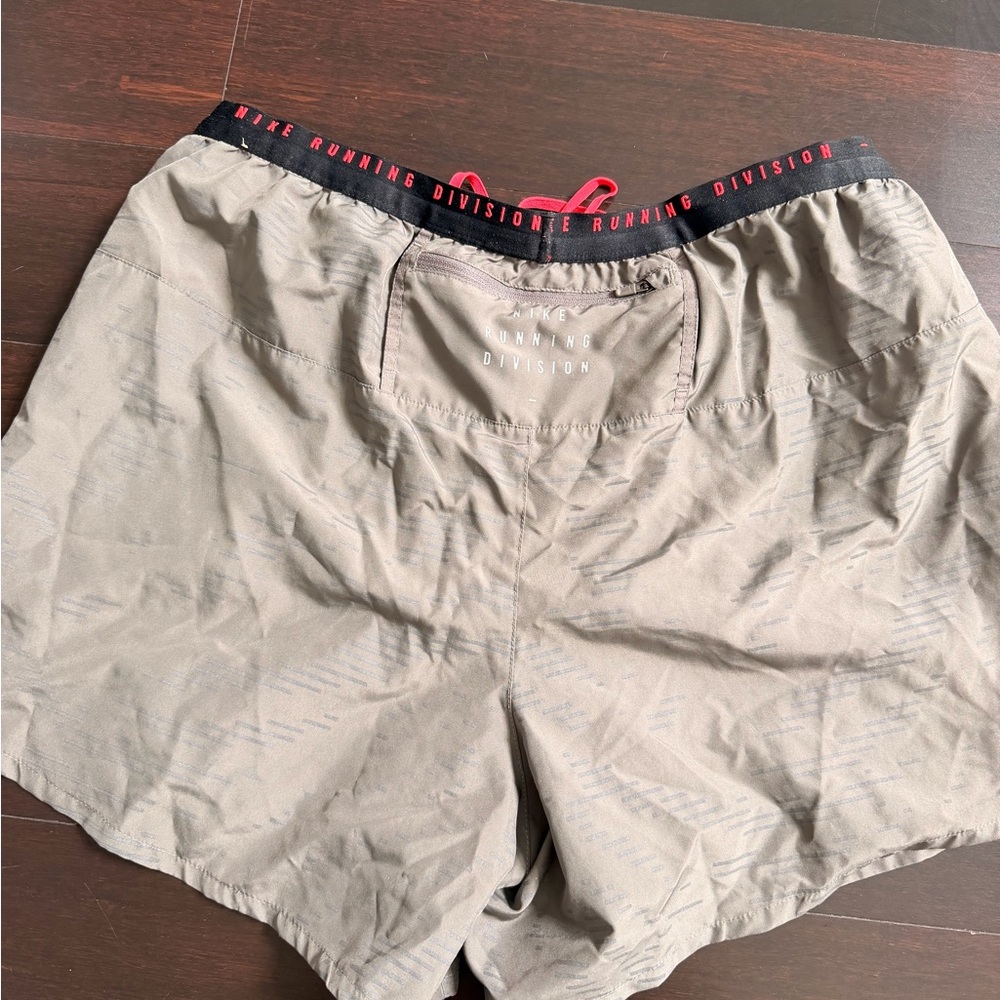 Nike Men's Khaki Running Division Athletic Shorts with Black Waistband